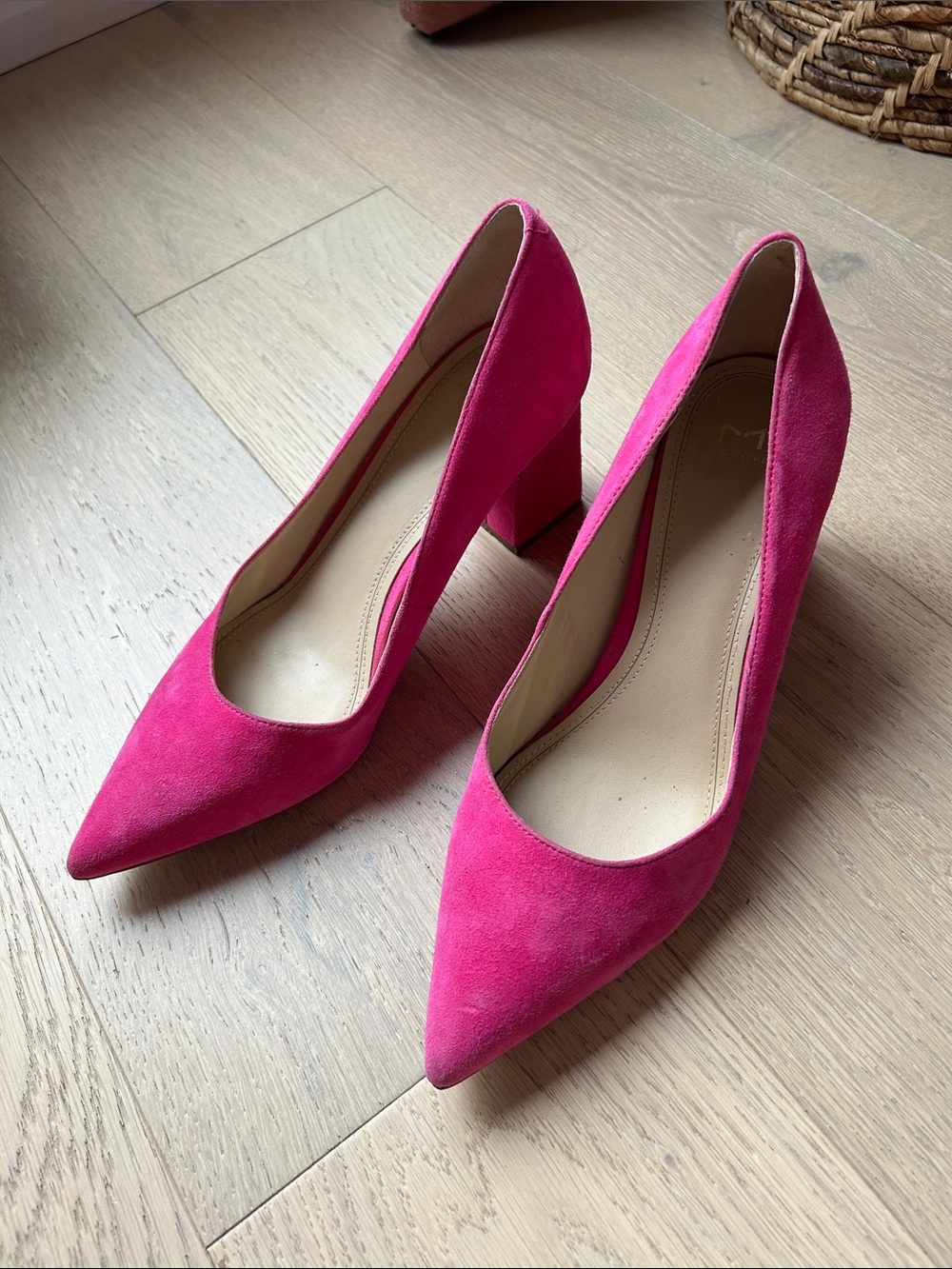 Marc Fisher Fuchsia Pointed Block Heel Pumps